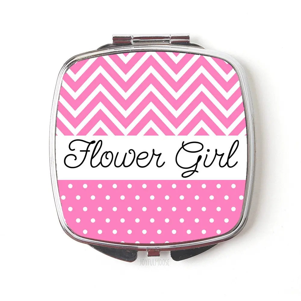 Flower Girl Gift - Pink Compact Mirror Flower Girls Gift - Wedding Party Accessories Compact Makeup Mirror Joyful Moose