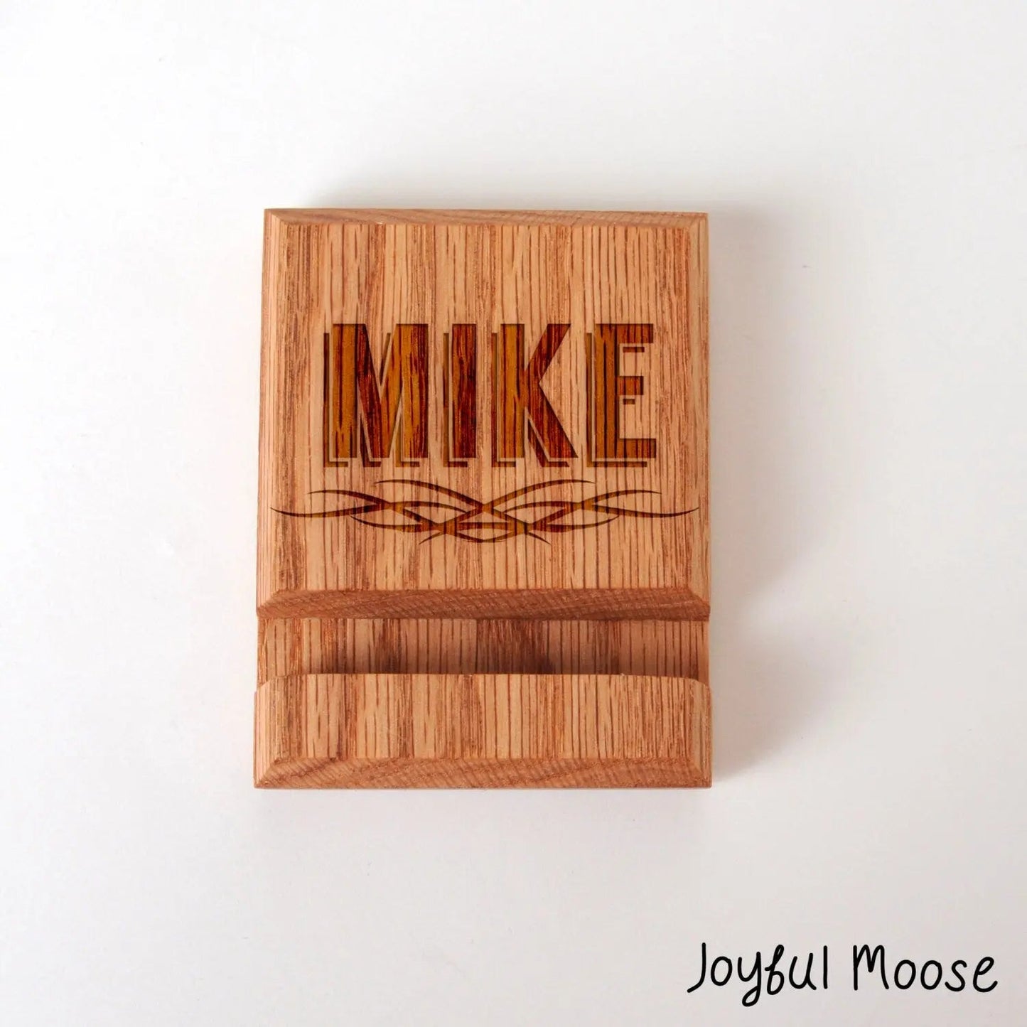 Engraved Wood Phone Holder - Wood Docking Station - Groomsmen Gift Joyful Moose