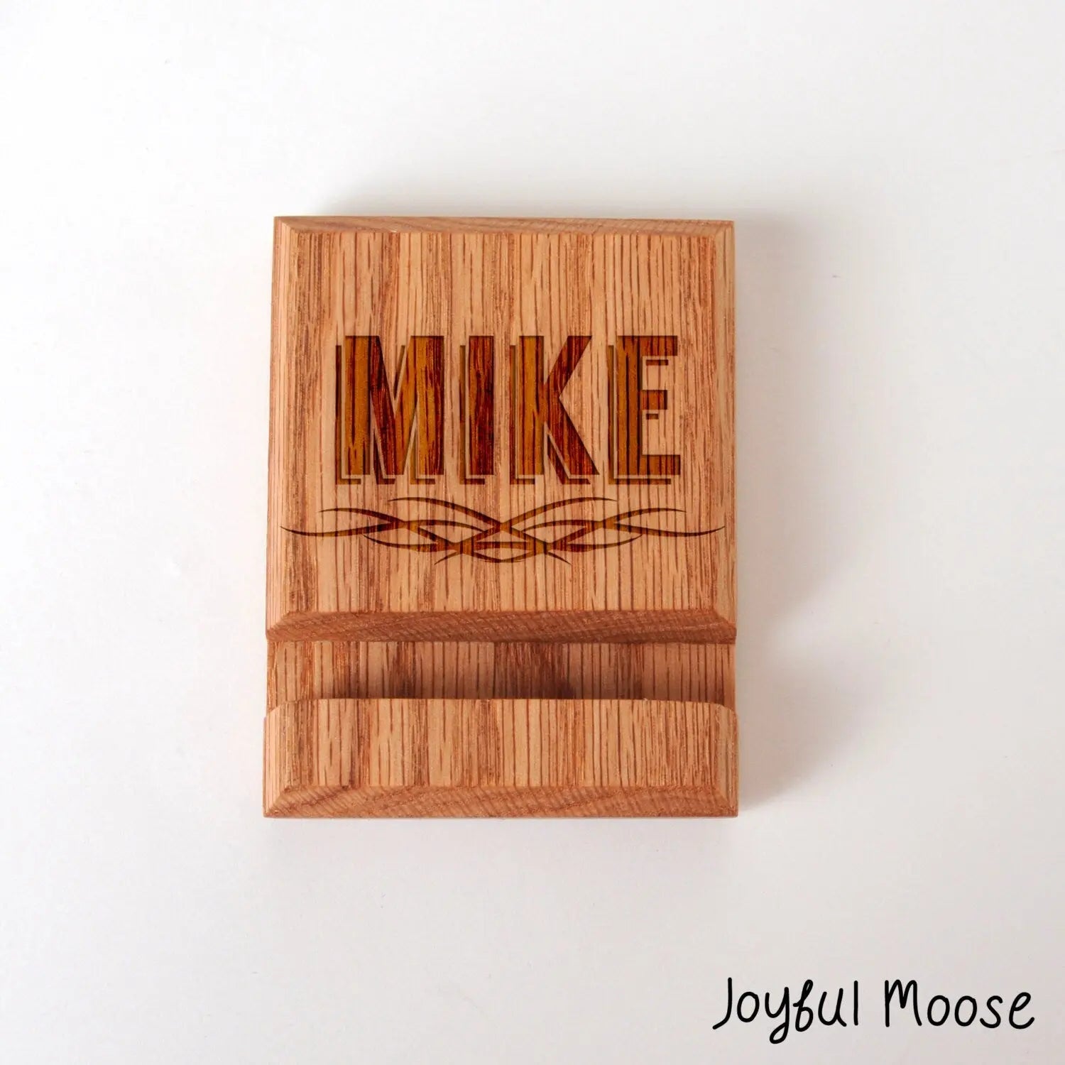 Engraved Wood Phone Holder - Wood Docking Station - Groomsmen Gift Joyful Moose