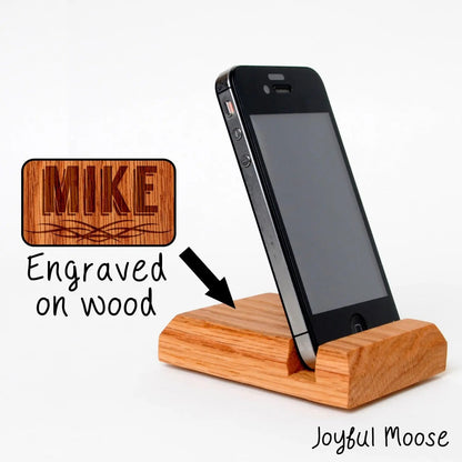 Engraved Wood Phone Holder - Wood Docking Station - Groomsmen Gift Joyful Moose