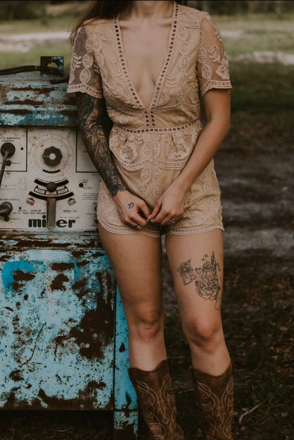 Krysta's Taupe Lace Romper Wild Cactus Boutique