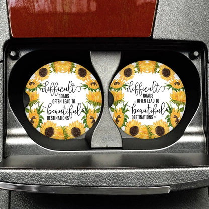 Inspirational Sunflower Car Coasters -  Sandstone Car Coaster Set of 2, Travel Gift, New Car Gift, Inspirational Gift for friend Joyful Moose