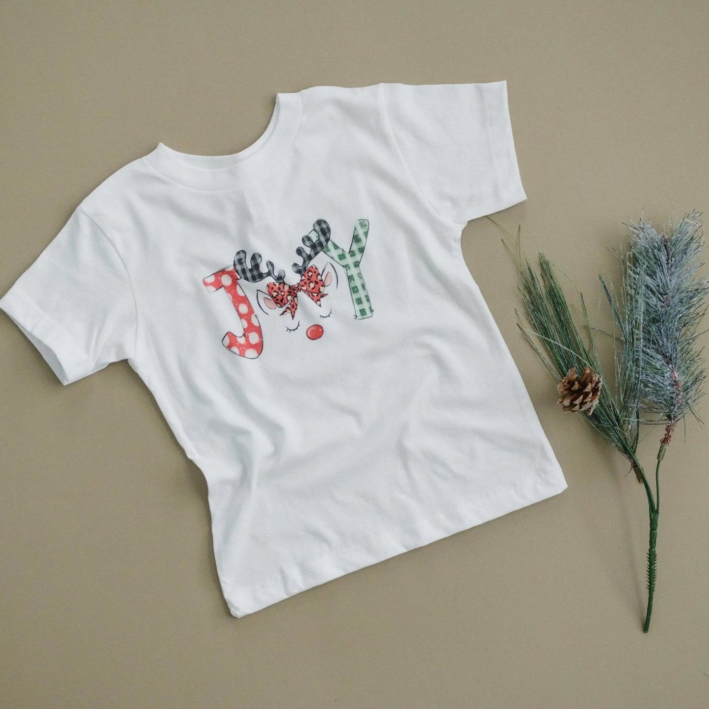 Kids Christmas Shirts, cute unicorn style reindeer Joy christmas shirt kids, girls christmas tshirt Joyful Moose