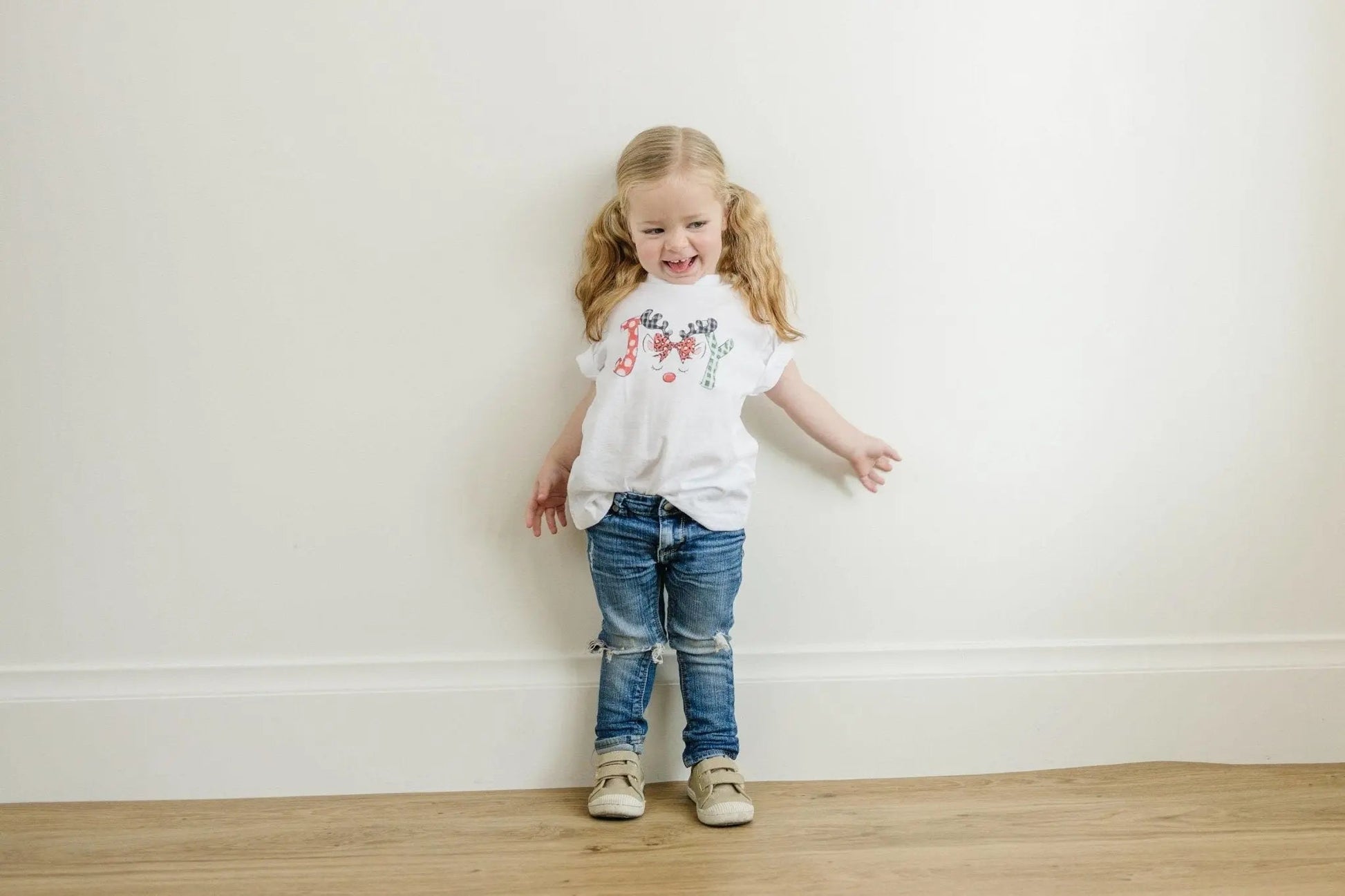 Kids Christmas Shirts, cute unicorn style reindeer Joy christmas shirt kids, girls christmas tshirt Joyful Moose