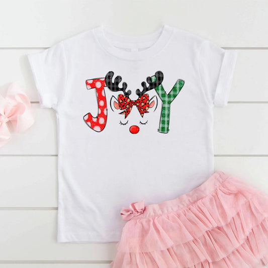 Kids Christmas Shirts, cute unicorn style reindeer Joy christmas shirt kids, girls christmas tshirt Joyful Moose