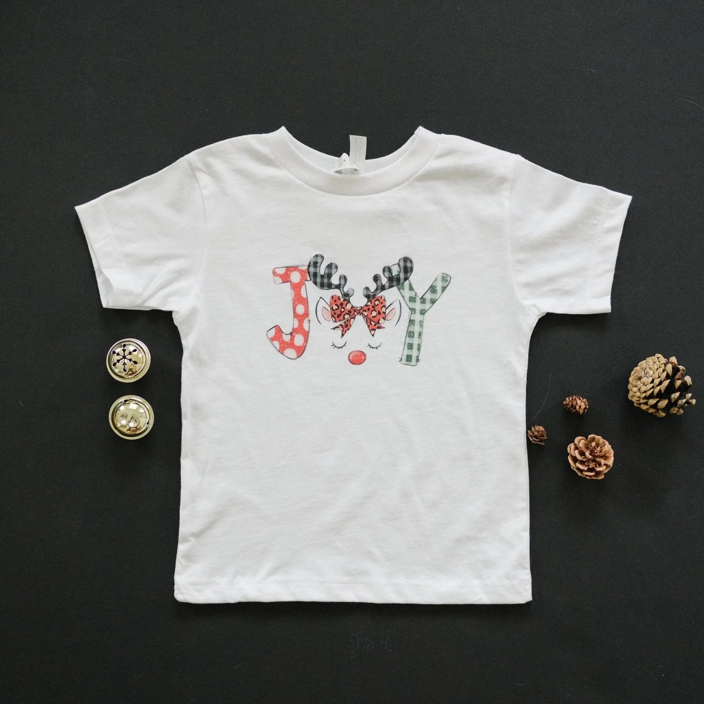Kids Christmas Shirts, cute unicorn style reindeer Joy christmas shirt kids, girls christmas tshirt Joyful Moose