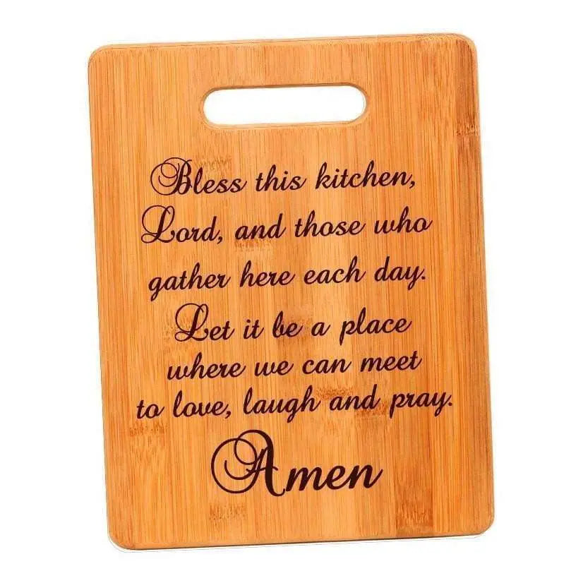 Kitchen Prayer Bamboo Cutting Board - Christian Housewarming Gift - Bless this kitchen Joyful Moose