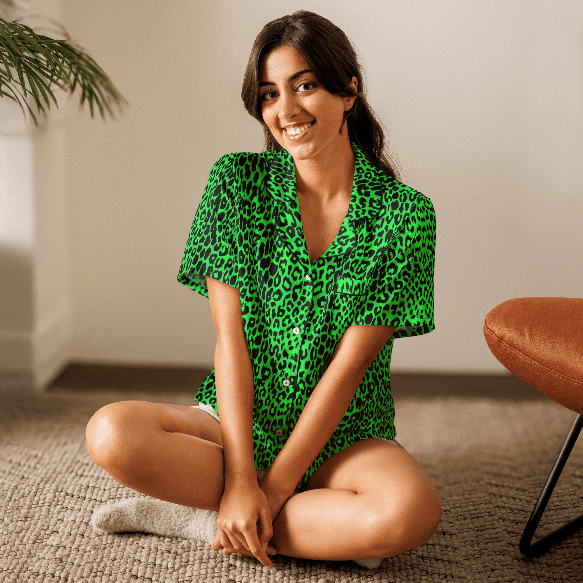 Lime Leopard Silky Pajama Top Goth Cloth Co.