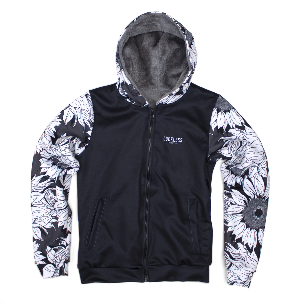 Monochrome Sunflower Heavy Zip Fleece Hoodie Luckless Outfitters