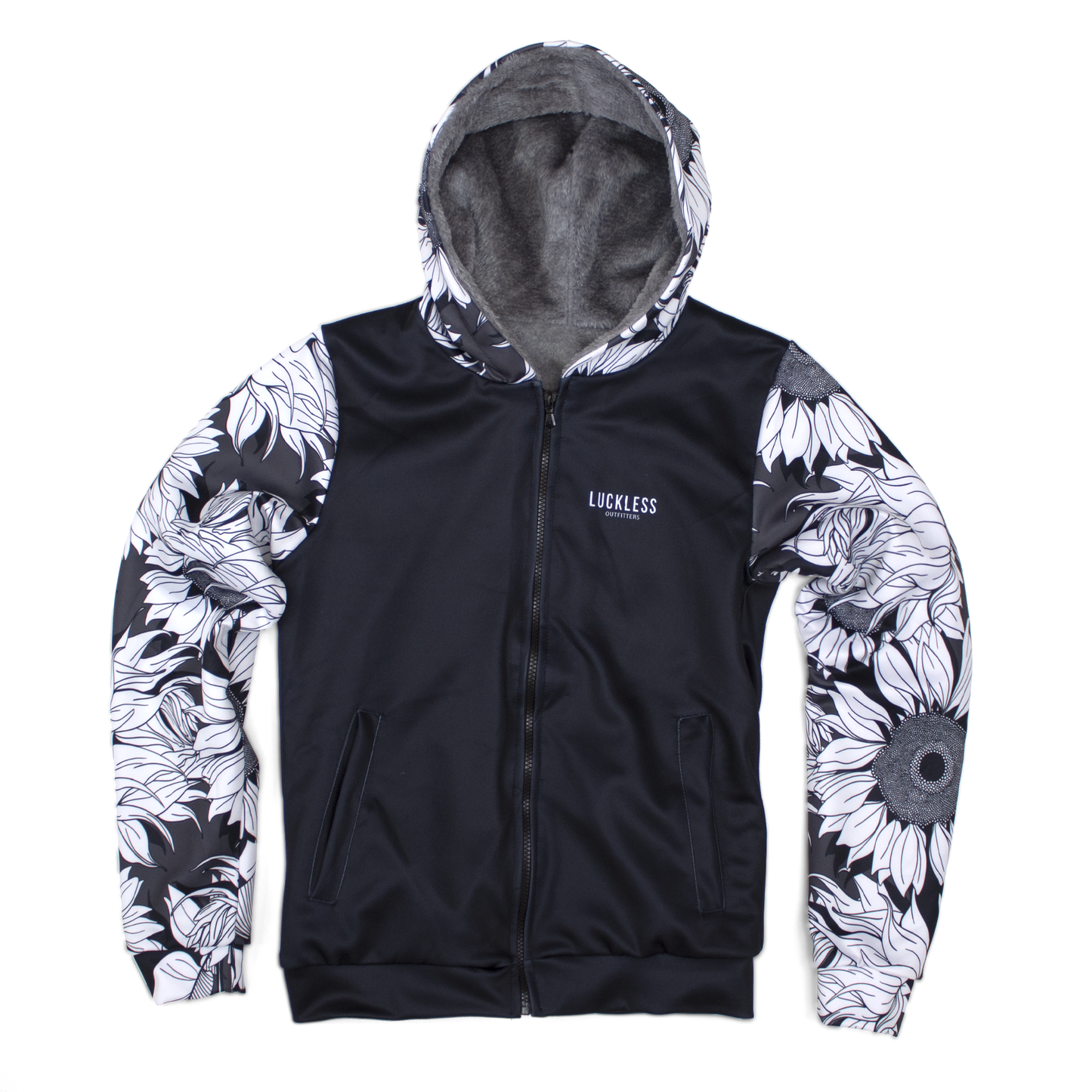 Monochrome Sunflower Heavy Zip Fleece Hoodie Luckless Outfitters