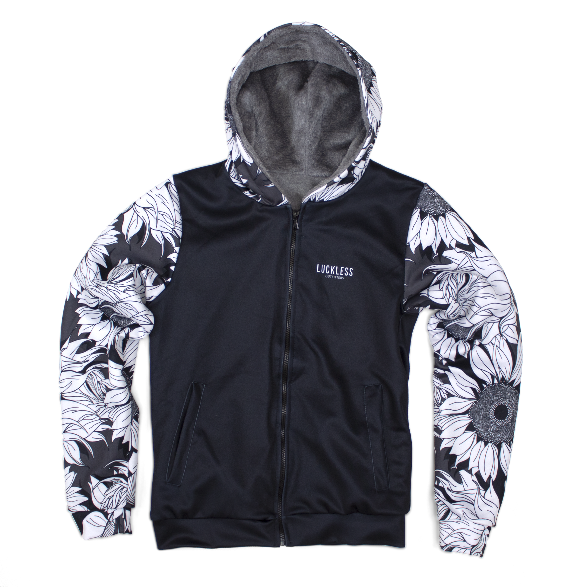 Monochrome Sunflower Heavy Zip Fleece Hoodie Luckless Outfitters