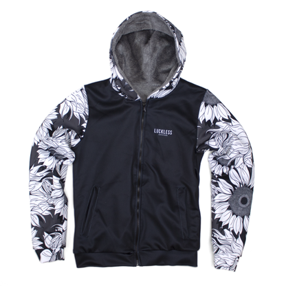 Monochrome Sunflower Heavy Zip Fleece Hoodie Luckless Outfitters
