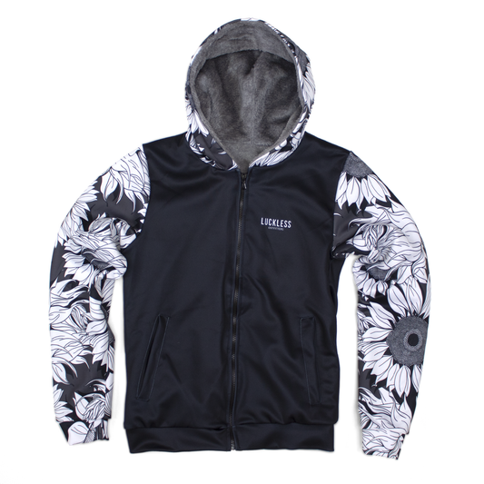 Monochrome Sunflower Heavy Zip Fleece Hoodie Luckless Outfitters