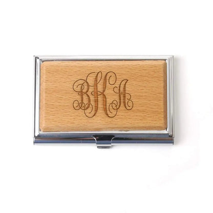 Monogram Business Card Holder - Personalized Wood Business Card Holder Joyful Moose
