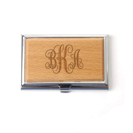 Monogram Business Card Holder - Personalized Wood Business Card Holder Joyful Moose
