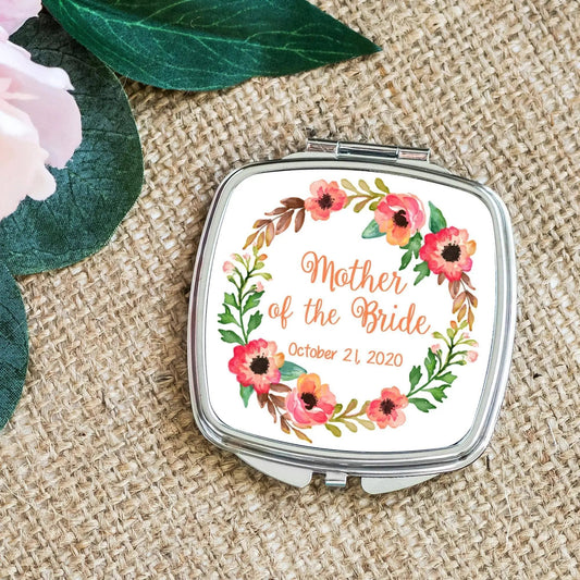 Mother of the Bride Gift from Daughter, Bridal Compact Mirror, mother of the groom gift from bride, Wedding Day Pocket Makeup Mirror Joyful Moose