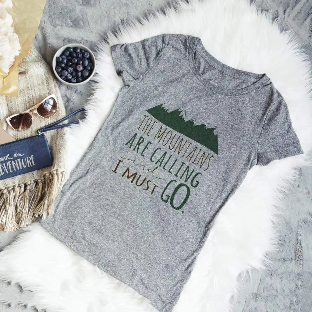 Mountain Tshirt - The Mountains are Calling and I must Go Joyful Moose