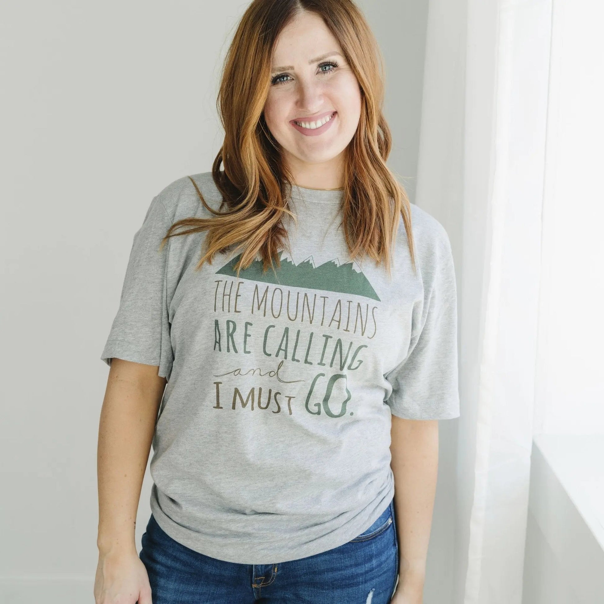 Mountain Tshirt - The Mountains are Calling and I must Go Joyful Moose