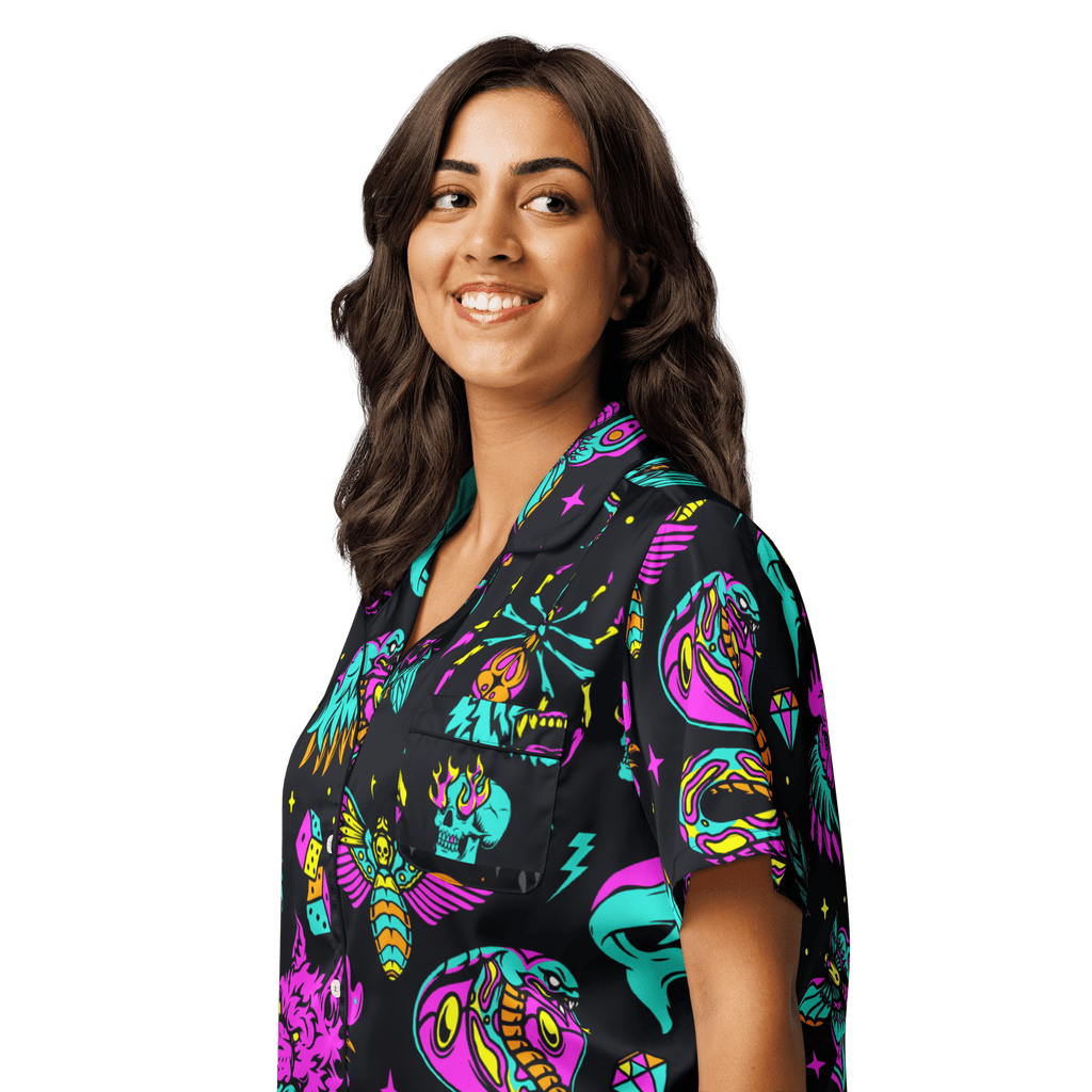 Neon Traditional Silky Pajama Top Goth Cloth Co.