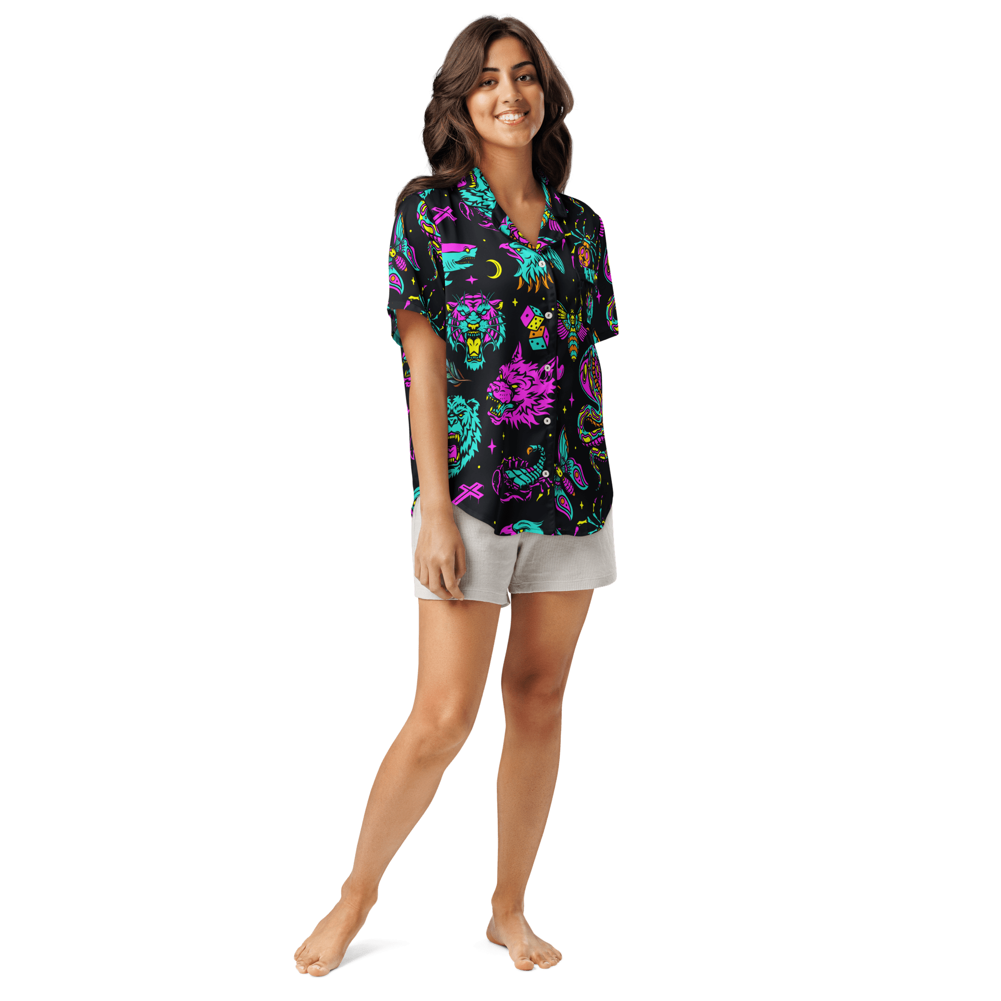 Neon Traditional Silky Pajama Top Goth Cloth Co.