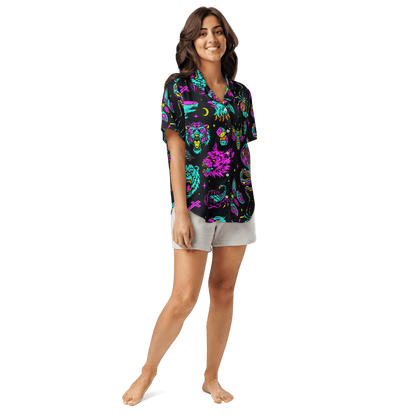 Neon Traditional Silky Pajama Top Goth Cloth Co.