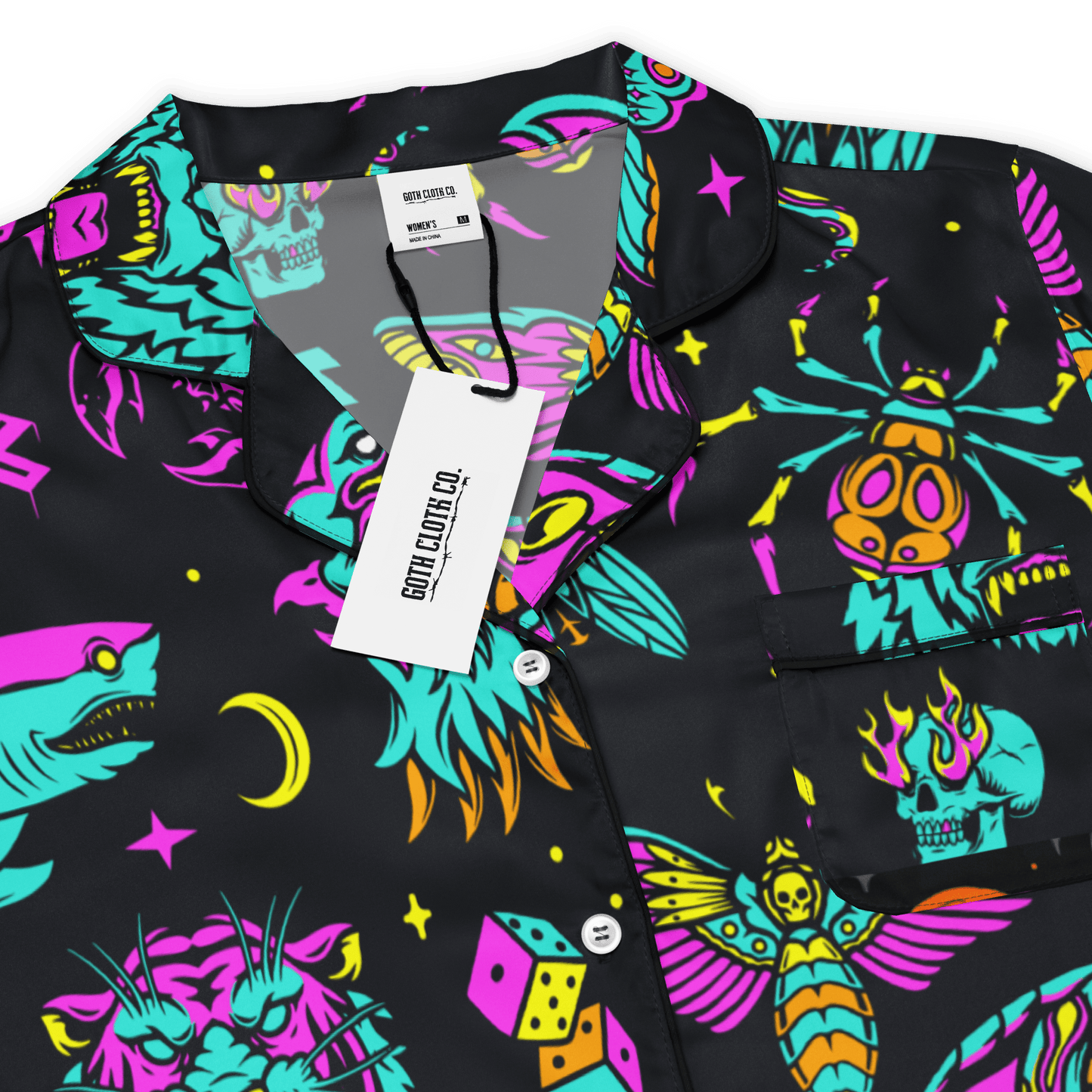 Neon Traditional Silky Pajama Top Goth Cloth Co.