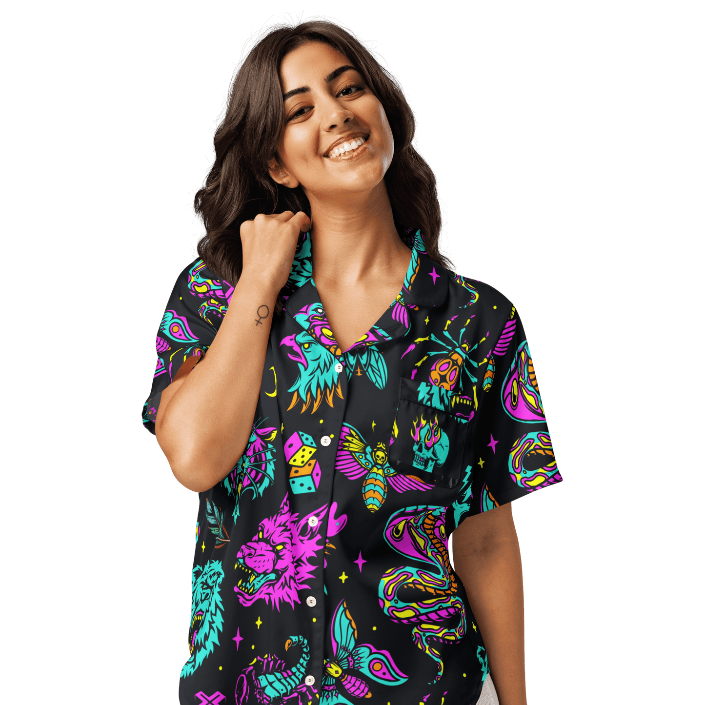 Neon Traditional Silky Pajama Top Goth Cloth Co.