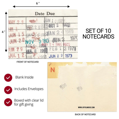 Library Book Due Date Blank Notecard Set Joyful Moose