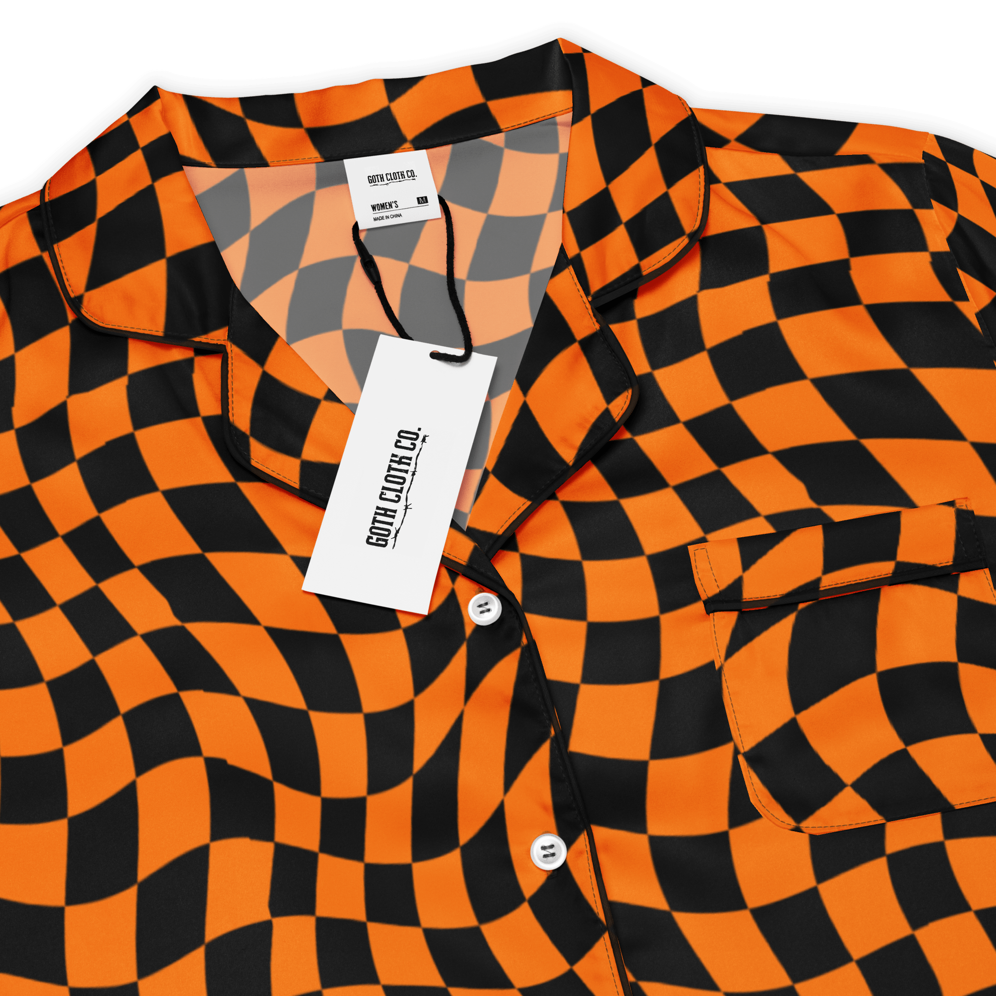 October Tiles Checkered Silky Pajama Top Goth Cloth Co.