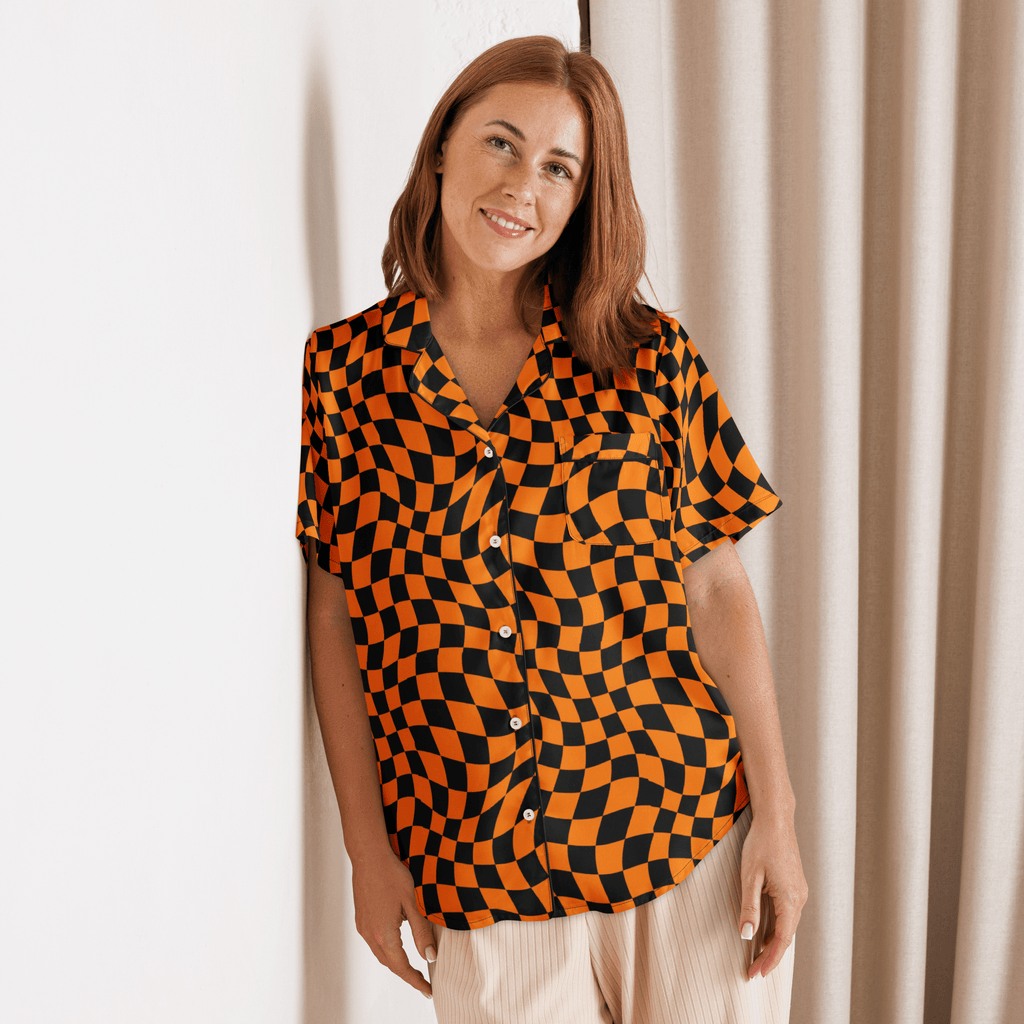 October Tiles Checkered Silky Pajama Top Goth Cloth Co.