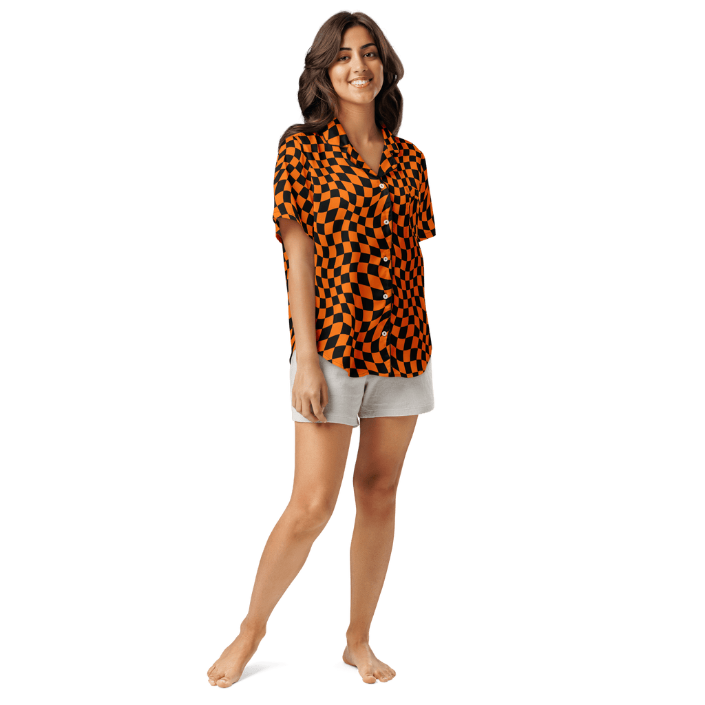 October Tiles Checkered Silky Pajama Top Goth Cloth Co.