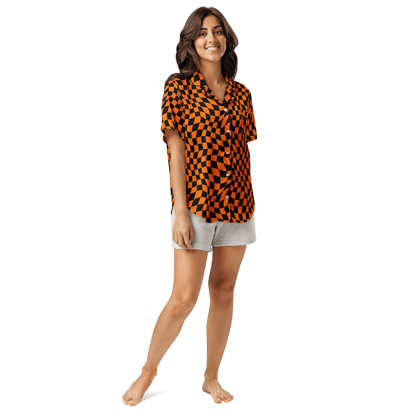 October Tiles Checkered Silky Pajama Top Goth Cloth Co.
