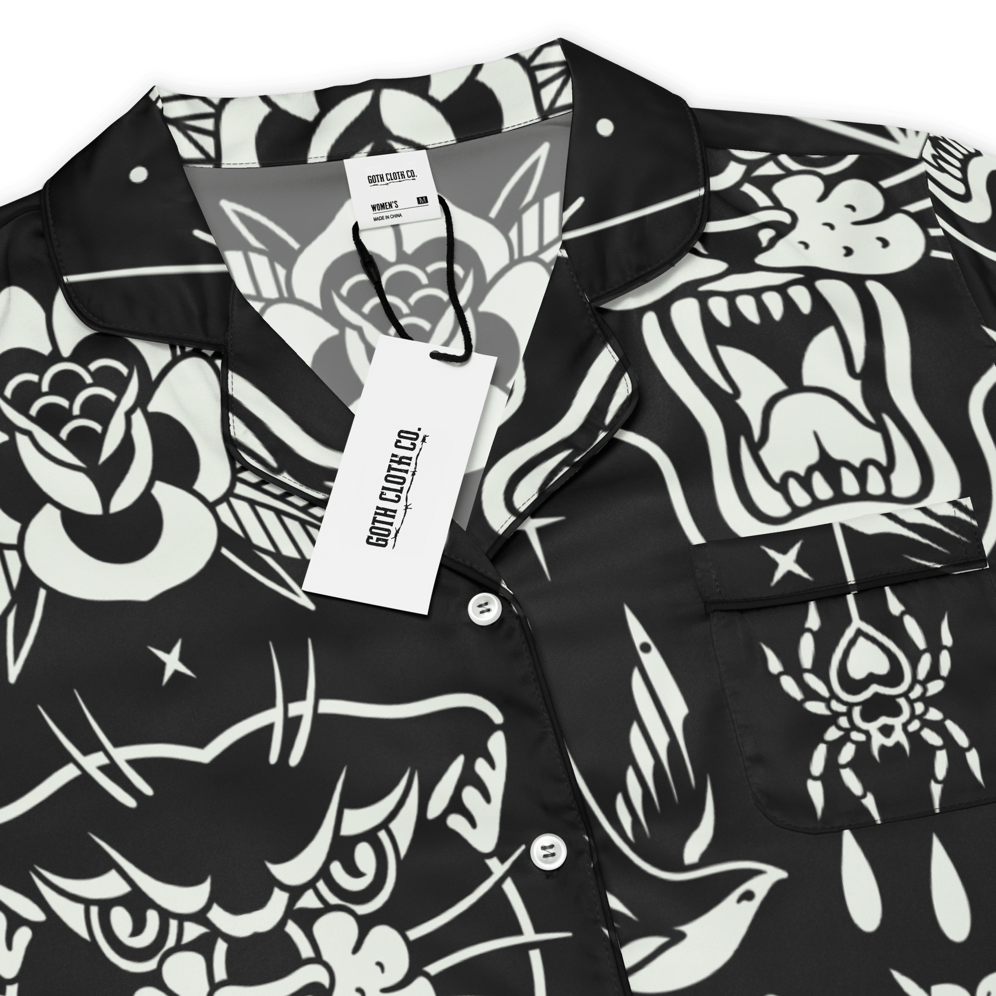 Old School Ink Silky Pajama Top Goth Cloth Co.