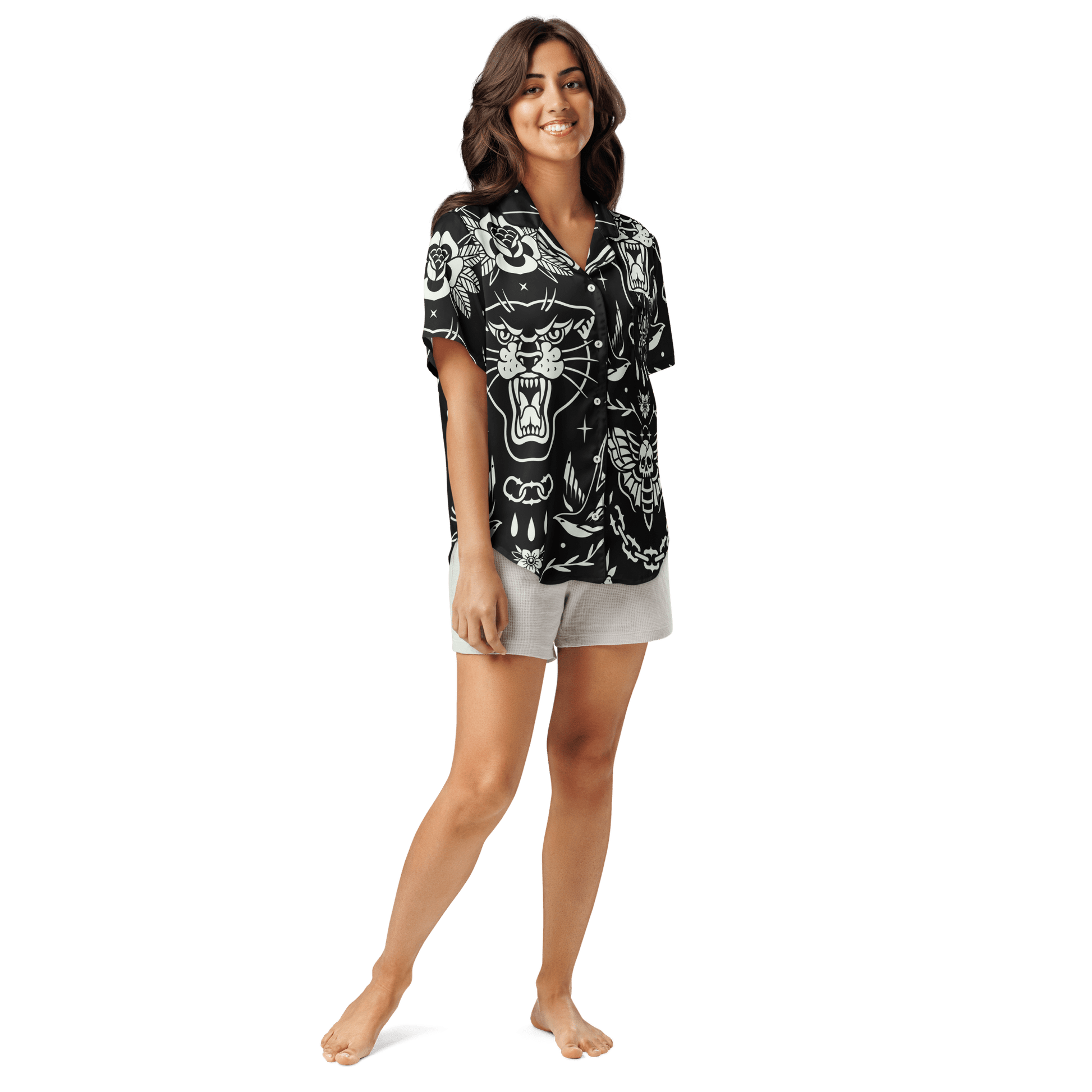 Old School Ink Silky Pajama Top Goth Cloth Co.