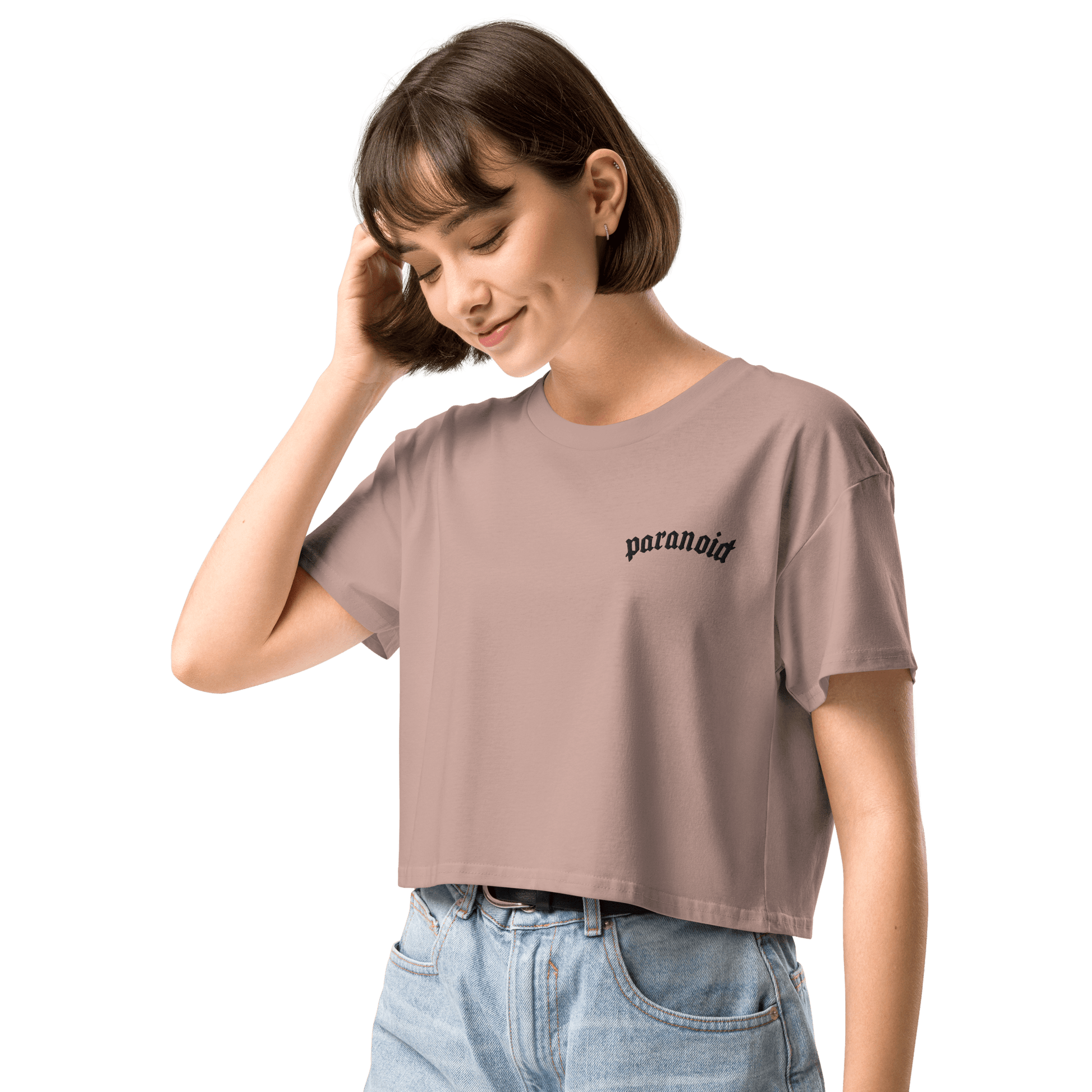 Paranoid Embroidered Crop Top Goth Cloth Co.