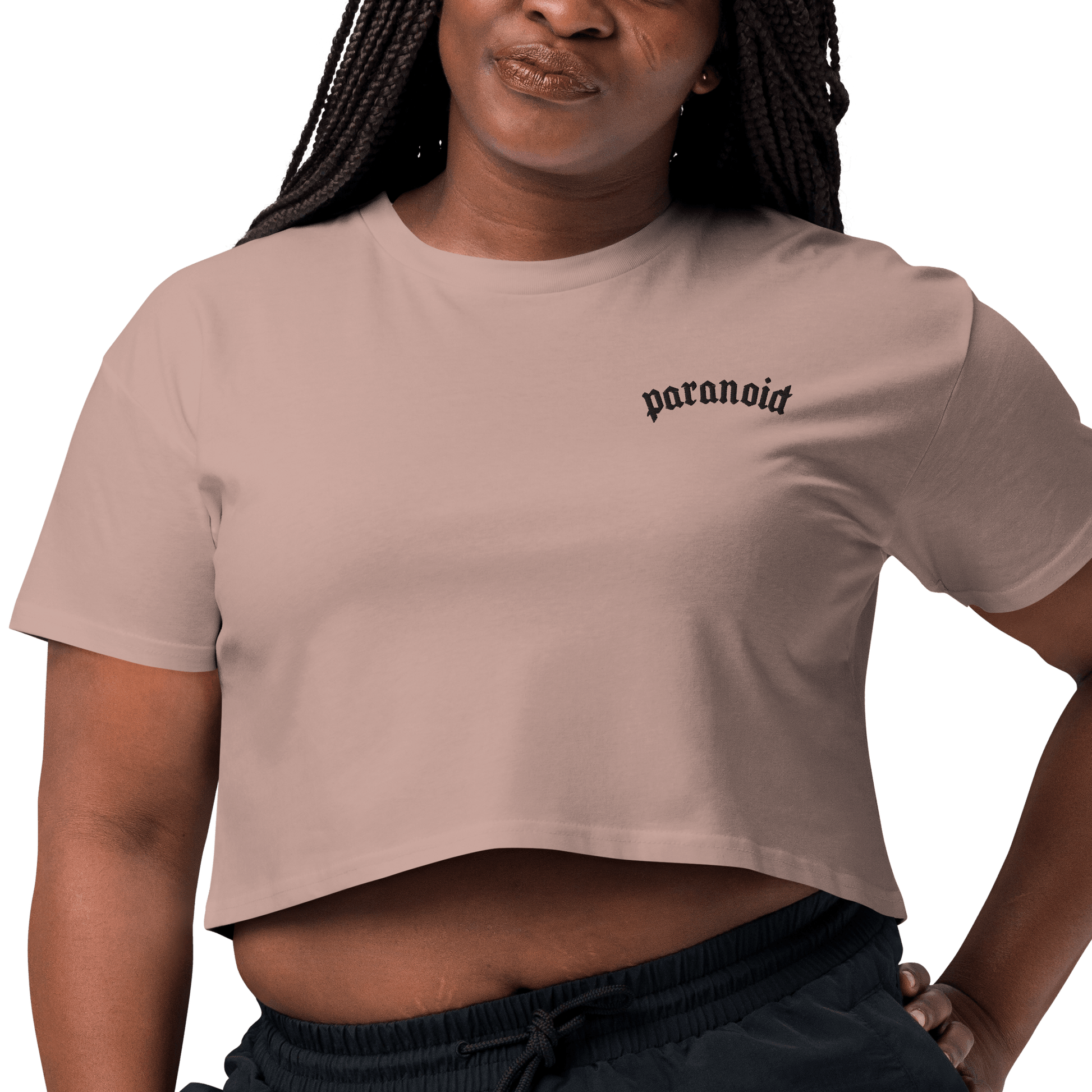 Paranoid Embroidered Crop Top Goth Cloth Co.