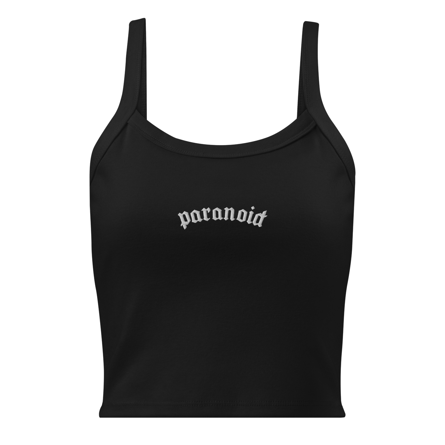Paranoid Embroidered Ribbed Cropped Tank Top Goth Cloth Co.