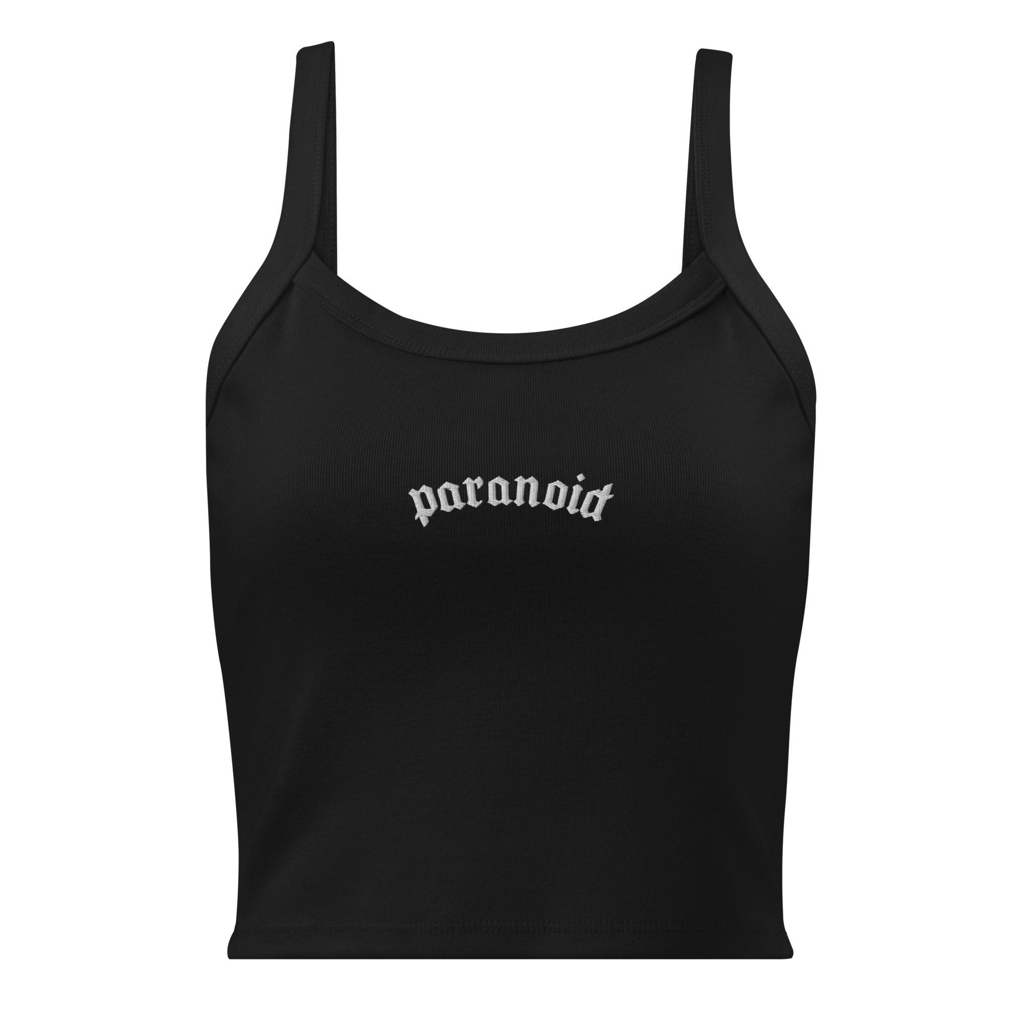Paranoid Embroidered Ribbed Cropped Tank Top Goth Cloth Co.