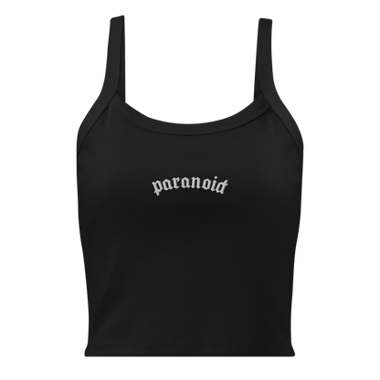 Paranoid Embroidered Ribbed Cropped Tank Top Goth Cloth Co.