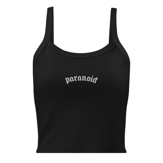 Paranoid Embroidered Ribbed Cropped Tank Top Goth Cloth Co.