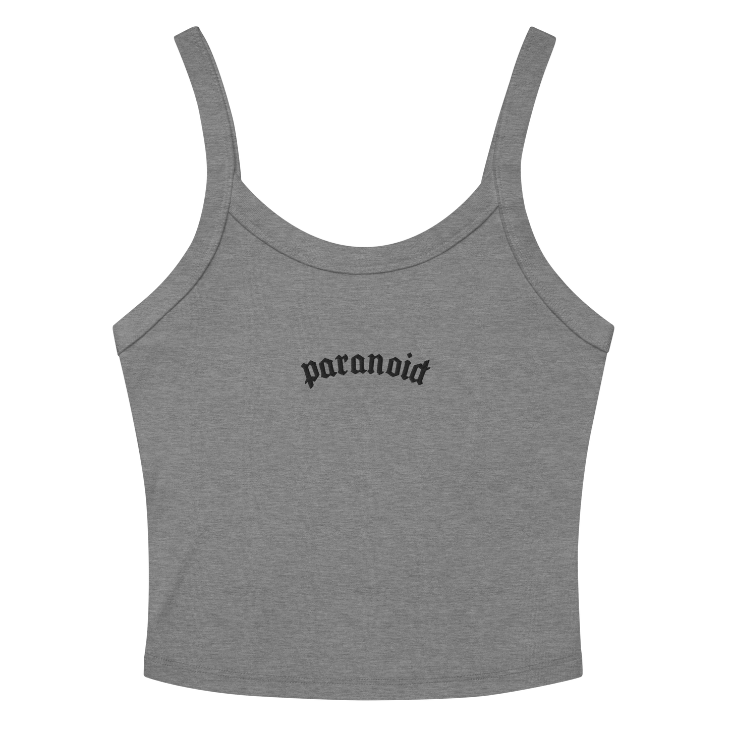 Paranoid Embroidered Ribbed Cropped Tank Top Goth Cloth Co.
