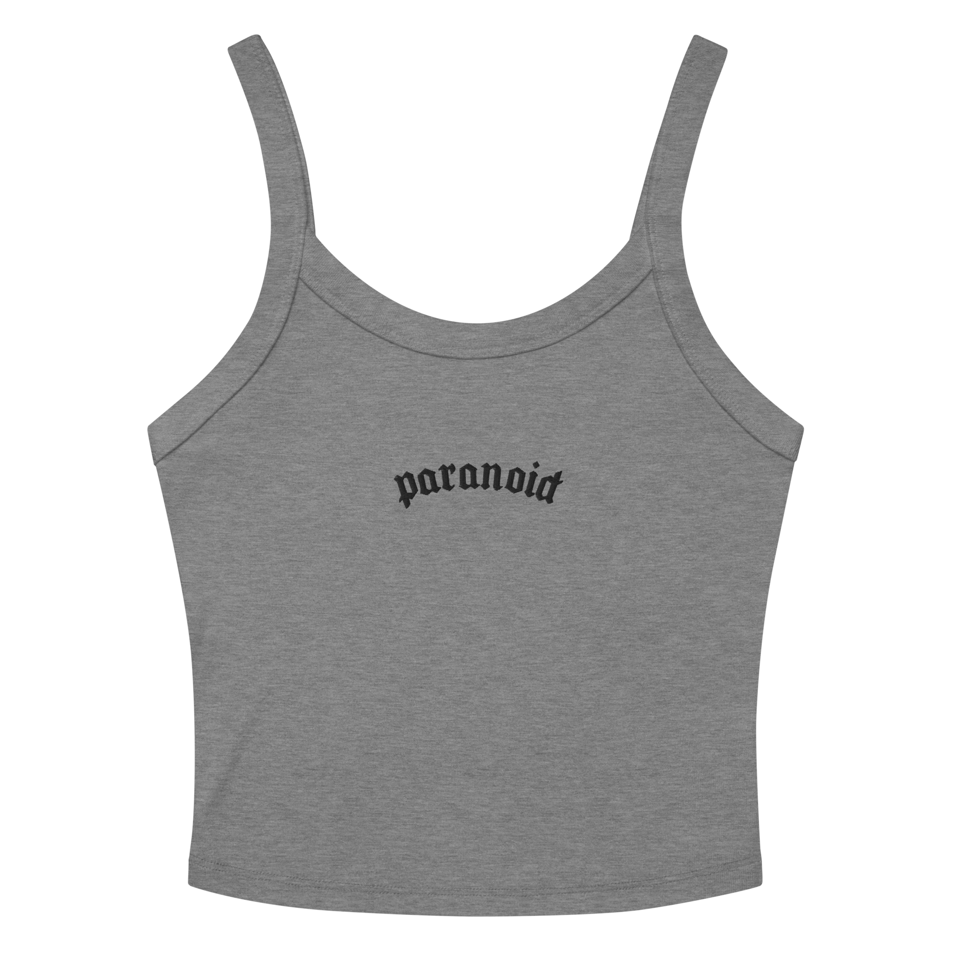 Paranoid Embroidered Ribbed Cropped Tank Top Goth Cloth Co.