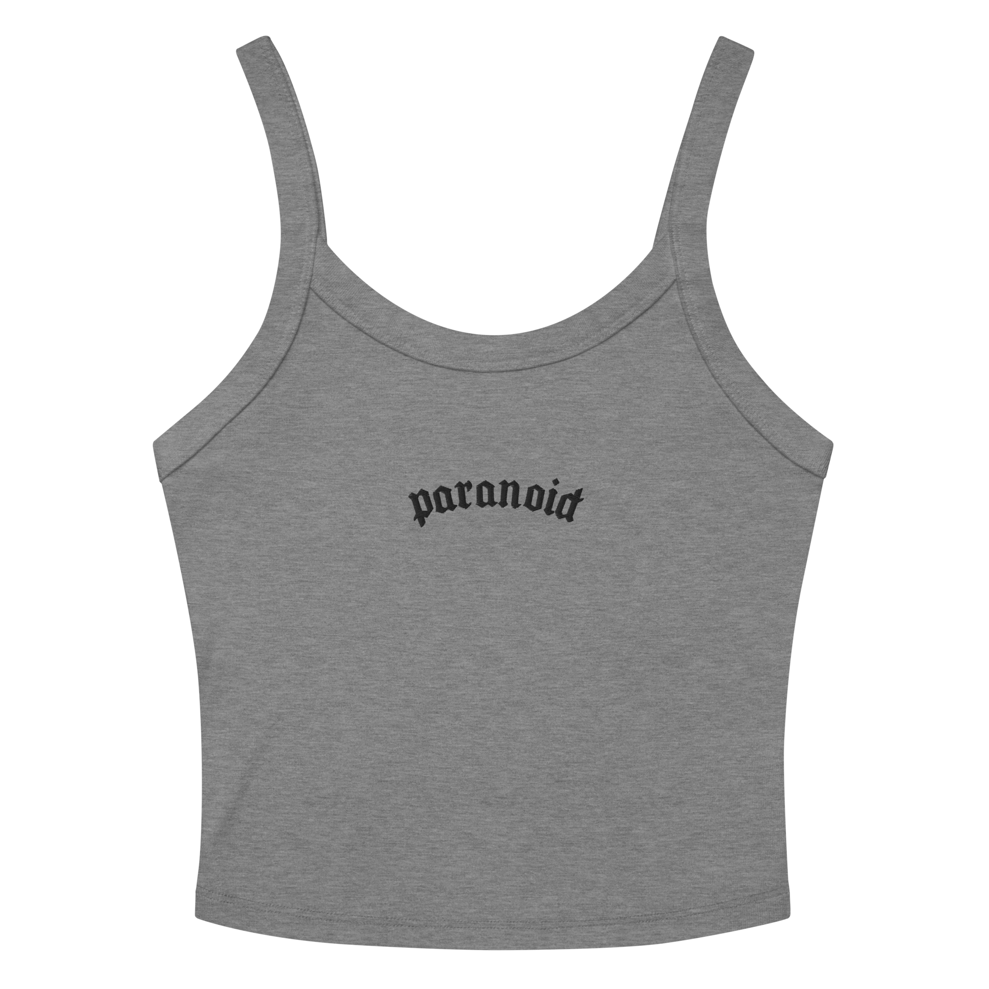 Paranoid Embroidered Ribbed Cropped Tank Top Goth Cloth Co.