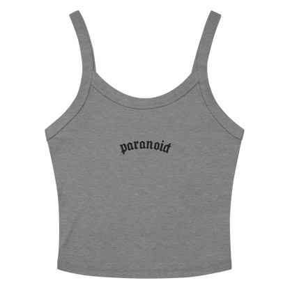 Paranoid Embroidered Ribbed Cropped Tank Top Goth Cloth Co.