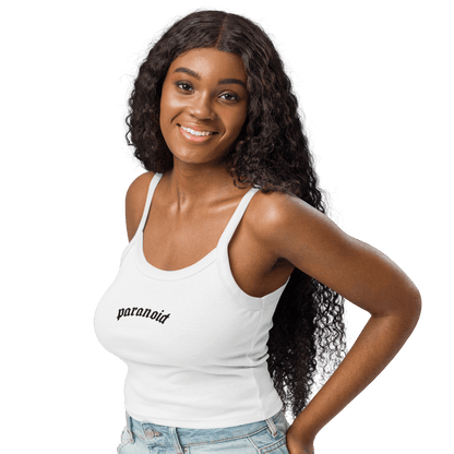 Paranoid Embroidered Ribbed Cropped Tank Top Goth Cloth Co.