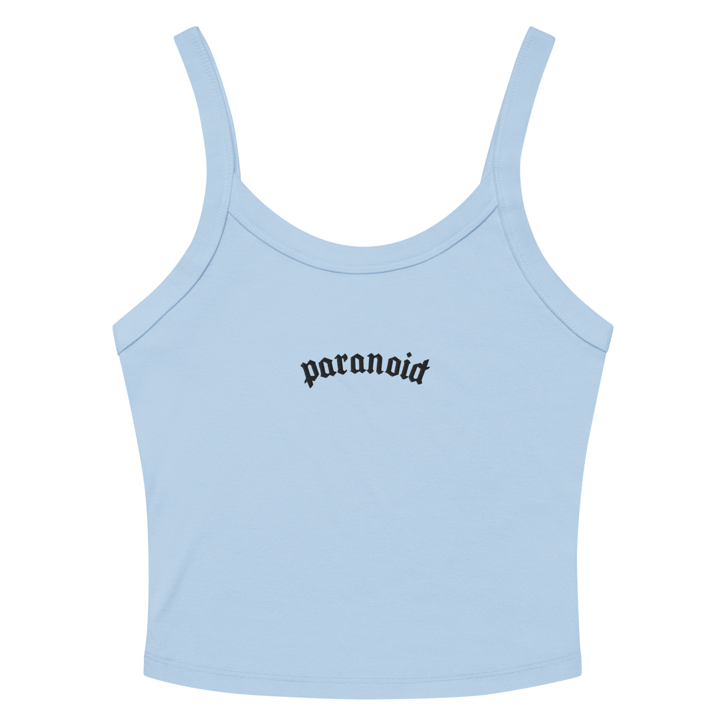 Paranoid Embroidered Ribbed Cropped Tank Top Goth Cloth Co.