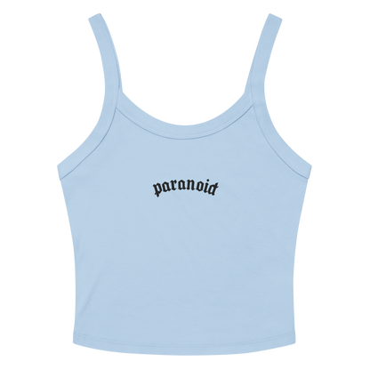Paranoid Embroidered Ribbed Cropped Tank Top Goth Cloth Co.