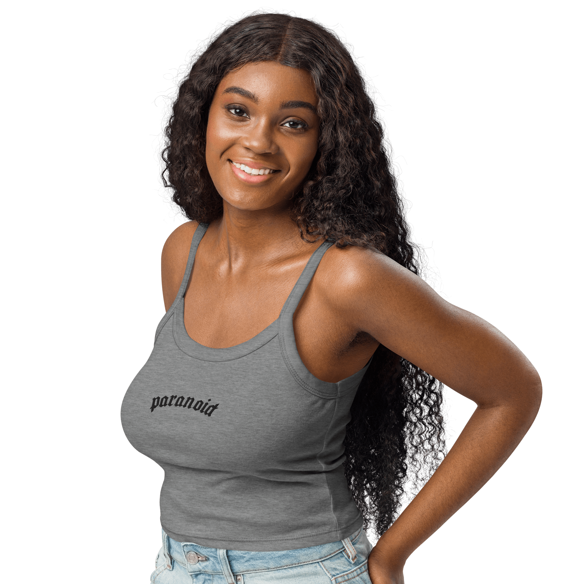 Paranoid Embroidered Ribbed Cropped Tank Top Goth Cloth Co.
