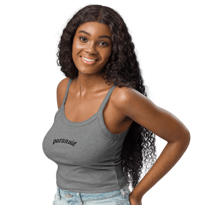 Paranoid Embroidered Ribbed Cropped Tank Top Goth Cloth Co.
