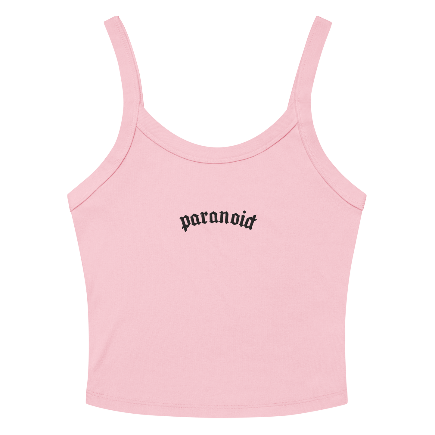 Paranoid Embroidered Ribbed Cropped Tank Top Goth Cloth Co.
